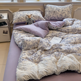 طقم لحاف نفرين بنفسجي بحاشية من الدانتيل